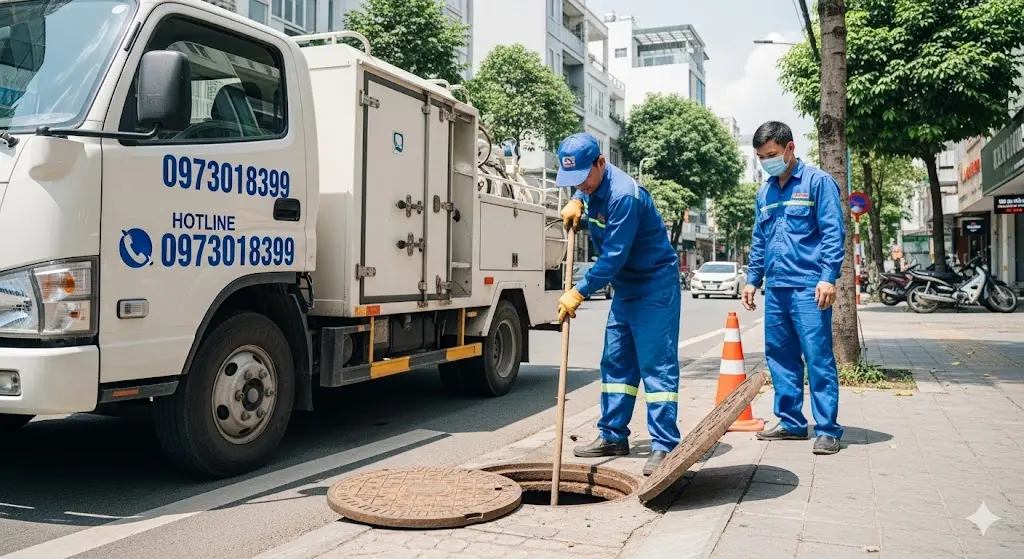 Kỹ thuật viên thi công hút hầm cầu sạch sẽ tại Gò Vấp