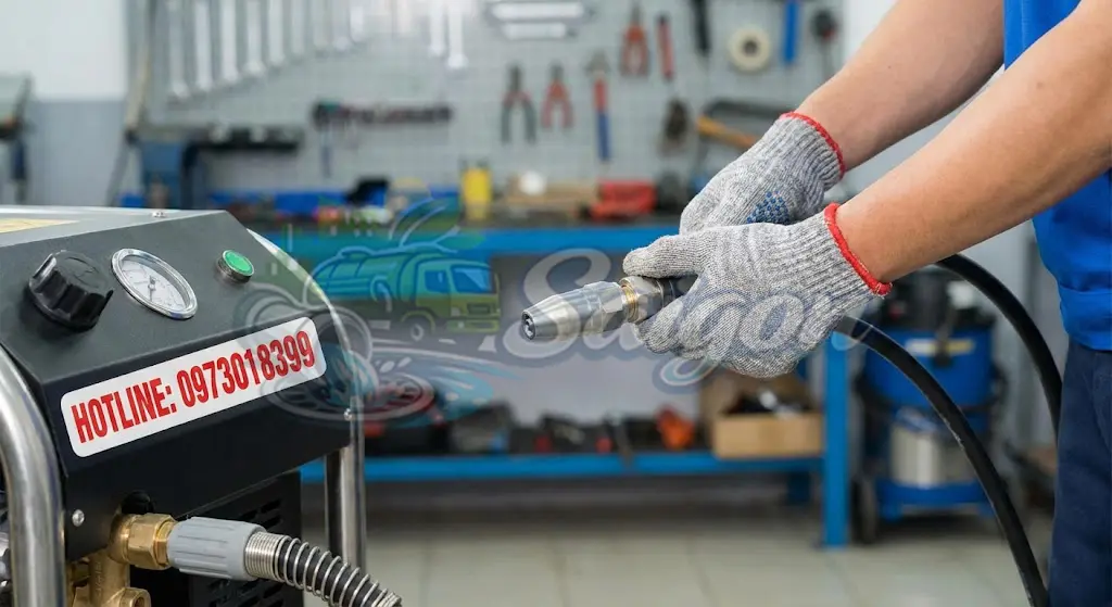 Kỹ thuật viên thi công hút hầm cầu sạch sẽ tại Bình Chánh