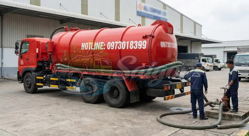 Kỹ thuật viên thi công hút hầm cầu sạch sẽ tại Thủ Đức