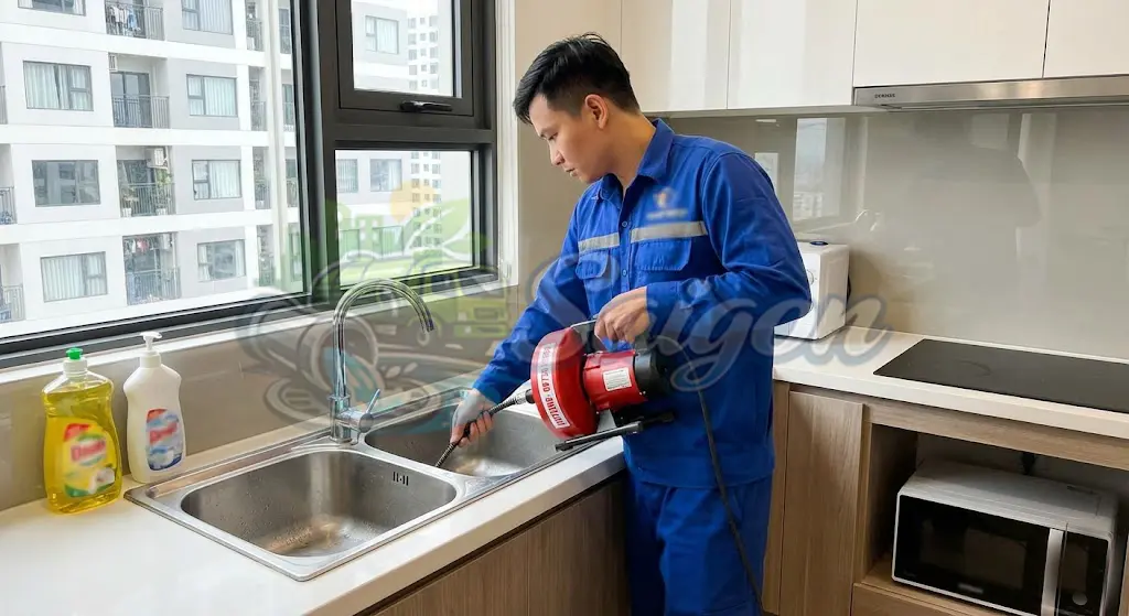 Xe hút hầm cầu mini di chuyển vào hẻm nhỏ ven kênh Quận 8