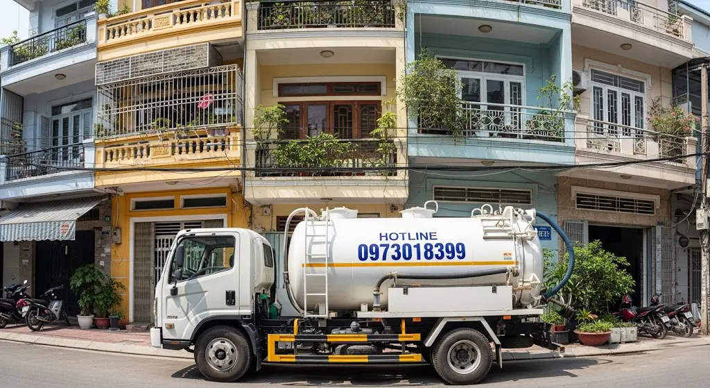 Xe hút hầm cầu phục vụ tại khu vực ngập nước Quận 4